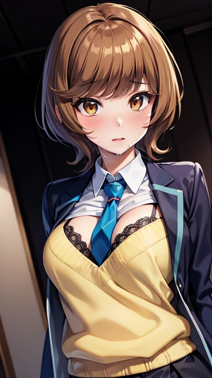 anegasaki nene、Shiny brown hair, short hair, (Beautiful brown eyes、Sparkling eyes, Fine grain)、smile、Ultra-detailed eyes、Very detailed顔, Very detailed目,



(One girl, alone, alone),, Very detailed, Soft indirect lighting, 4K, Perfect Eyes, Perfect Face, Perfect lighting, a. One girl)),  ((Captivating look, Seduce, sensualizes, Excited)), 

 ((Executive Women, Businesswoman, Yellow suit, Yellow Skirt, Red High Heels, Black belt, Black Pantyhose, Black bra, Lace bra, Gold Necklace, Ruby Earrings))