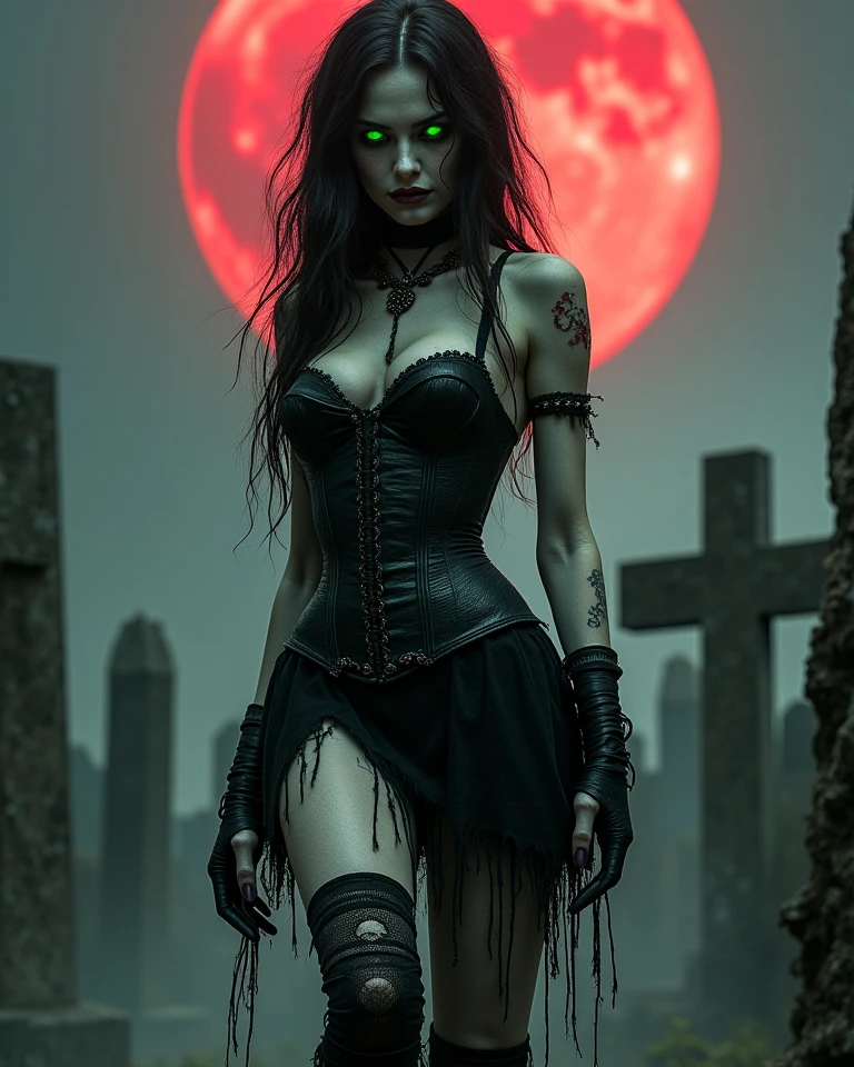 Red haired vampire in graveyard in black bikini 