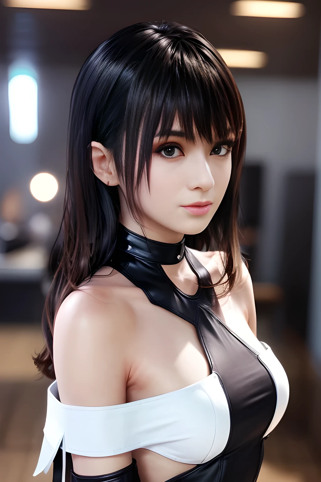 8k、High resolution、punk fashion、beautiful girl、young、white skin,、narrow eyes,high nose,lighting that illuminates the face、clear image、intellectual beauty、skinny、no makeup、anxious look、lighting that illuminates the face,shining hair、single eyelid,blue eyes