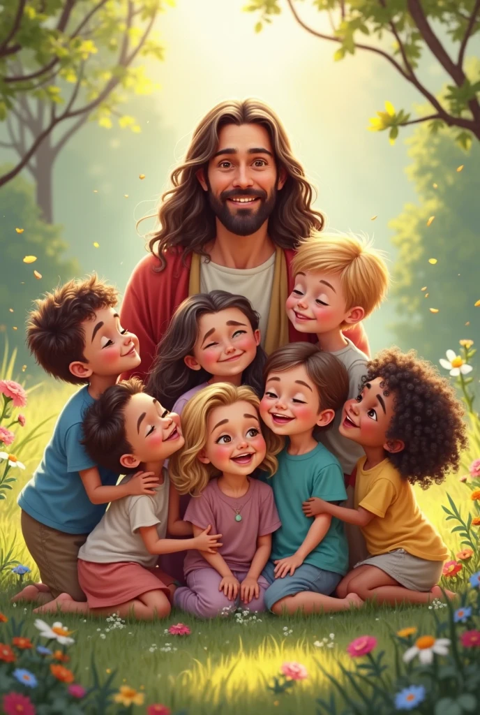 Jesus with disabled and normal children 