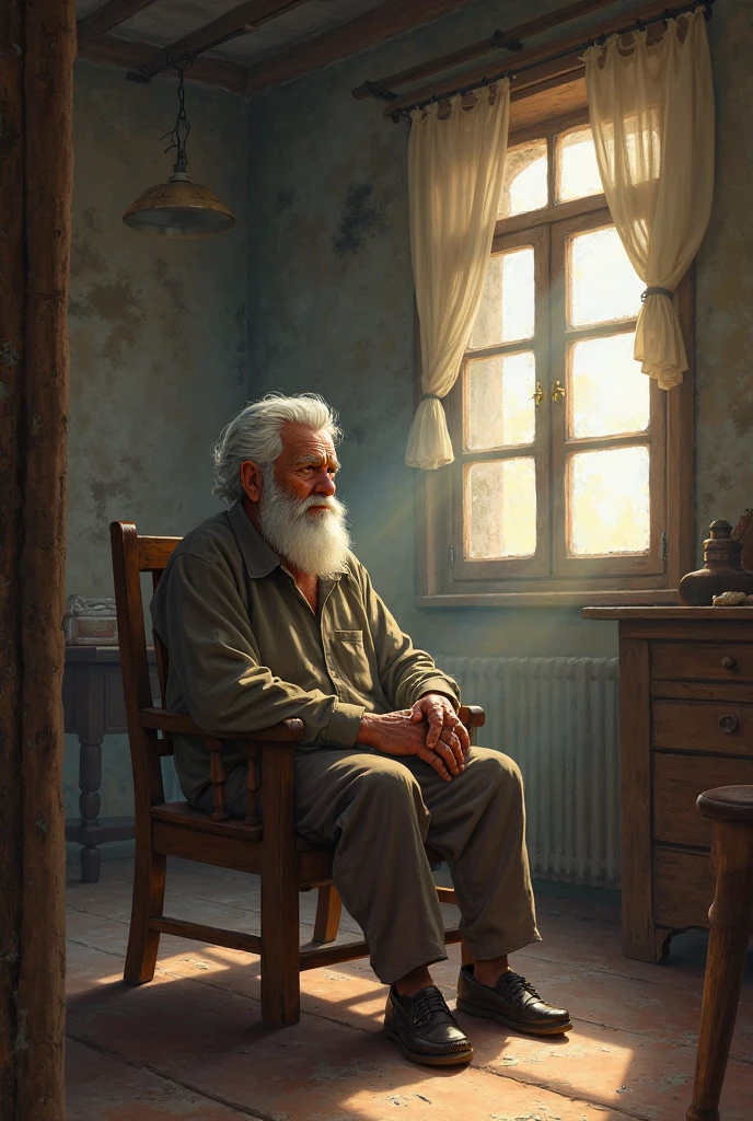 le vieux chef du village assis dans sa cabane et reflechis