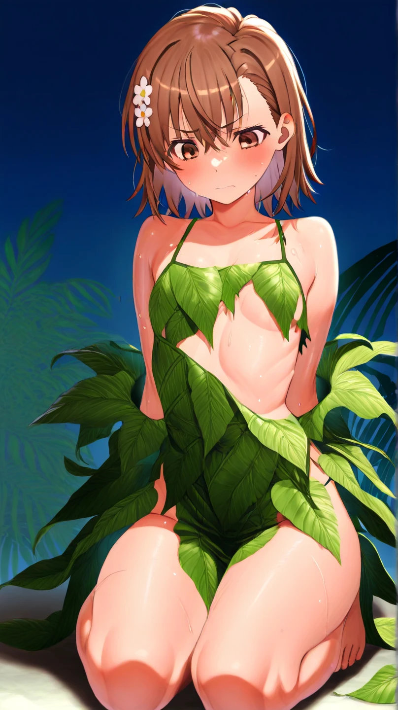 A girl with red hair and freckles, having short hair, captivating green eyes, and a thick build. Her appearance is further enhanced by a tiny stature and a big, well-defined buttocks, along with small, natural breasts. She exudes confidence and sensuality. In line with her carefree nature, she prefers not to wear pants, embracing her natural beauty. She proudly flaunts her hairy armpits and a similarly untamed, well-maintained bush around her private area. The overall image quality should be the best, with vibrant colors and sharp focus, capturing every single detail of her unique features. The art style should be realistic, enhancing the photo-realistic quality of the image. The color tones should be rich and warm, emphasizing the red hair and green eyes of the girl. The lighting should be natural and flattering, creating a soft and warm atmosphere around her.