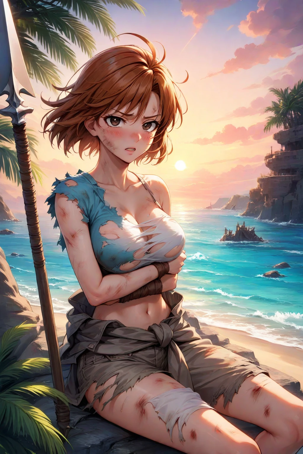 <lora:SoilStonesWorld:1> (SoilStonesWorld:1.3) 1woman (bikini:1.2) (sitting near a rock watching the sea:1.1) <lora:more_details:1> details