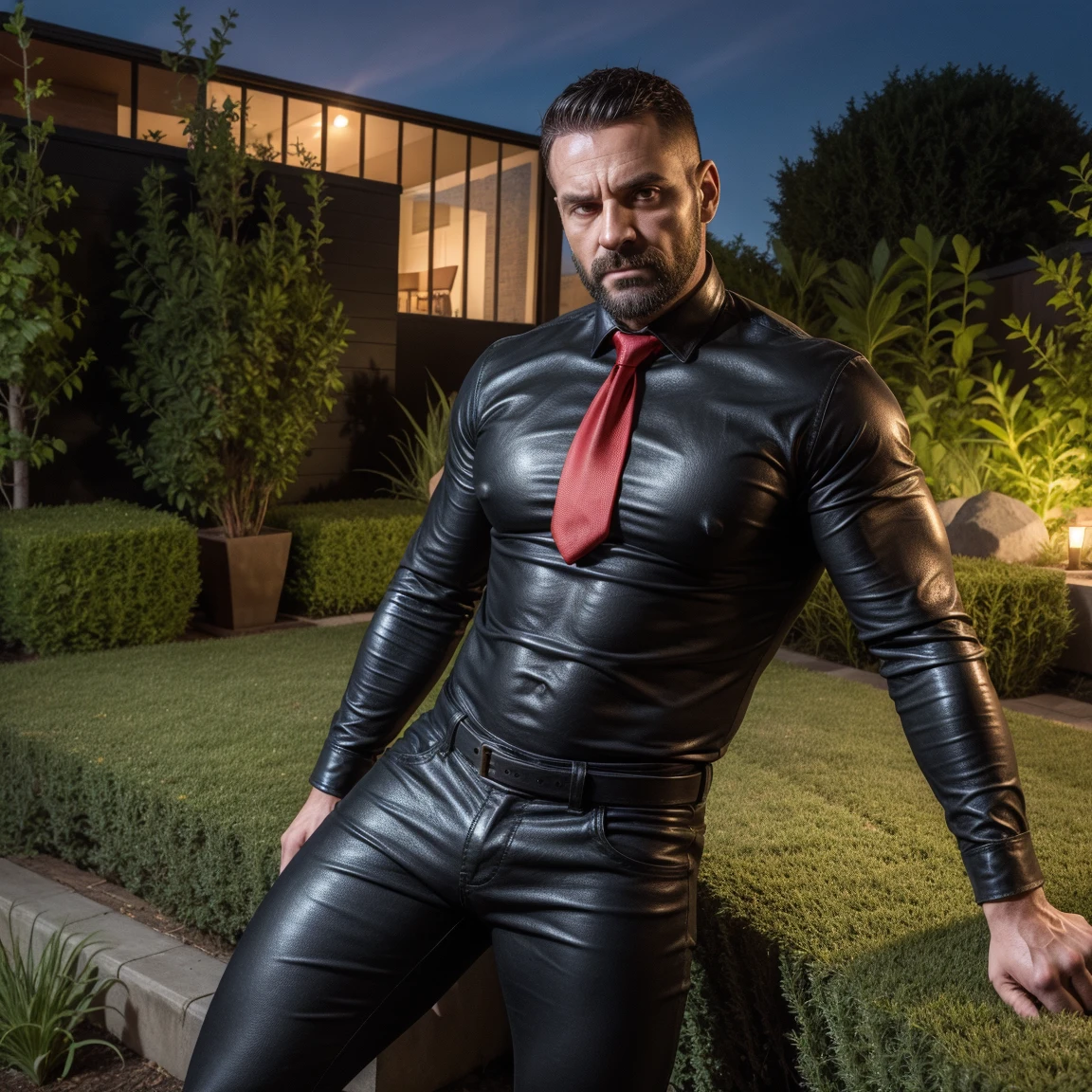 Handsome pale skinned Japanese middle age man with thin small little beard on the chin, soft smiling, with and no muscle, nice chest and big wide nipples, fat belly, posing in a sheer thin see-through high cut shredded skimpy black wrestling sports one-piece bodysuit, showing peek through glimpse of huge long wet erect penis with drop of liquid on the big penis tip. He has curly wolf cut hair. Looking sexy in a well lit cool room.