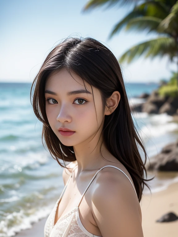 ((Highest quality)),((8K、32k)),(Genuine)、(detailed)、(Beach)、((Bust up shot))、((face closeup))、(White skin)、(Big Breasts)、Golden ratio of face to shoulder width、Micro Bikini、Shiny Hair、Short Hair、Glowing Skin、Japanese、beauty、Looking into the camera、Thick lips、cute、Hehehe:1.2、Shot with a film camera、RAW shooting、#24、Genuine、Photo Genuine:1.4、Photon Mapping、Physically Based Rendering、Perfect Anatomy、Detailed decollete、Detailed Eyes、Detailed double、Detailed masseter muscle、Detailed clavicle、Perfect Fingers、Finger Description、(Quality 8K)、((White skin))、Avoid mascara、Hair with movement、Detailed pores、Natural light、Detailed description、Blushing、Fine pores、Perfect cleavage、masterpiece、Blushing、Hair with movement、Detailed abdominal muscles、Sparkling、sexly、Detailed armpit、(slender)、(Upper Body)、Detailed Eyes元、