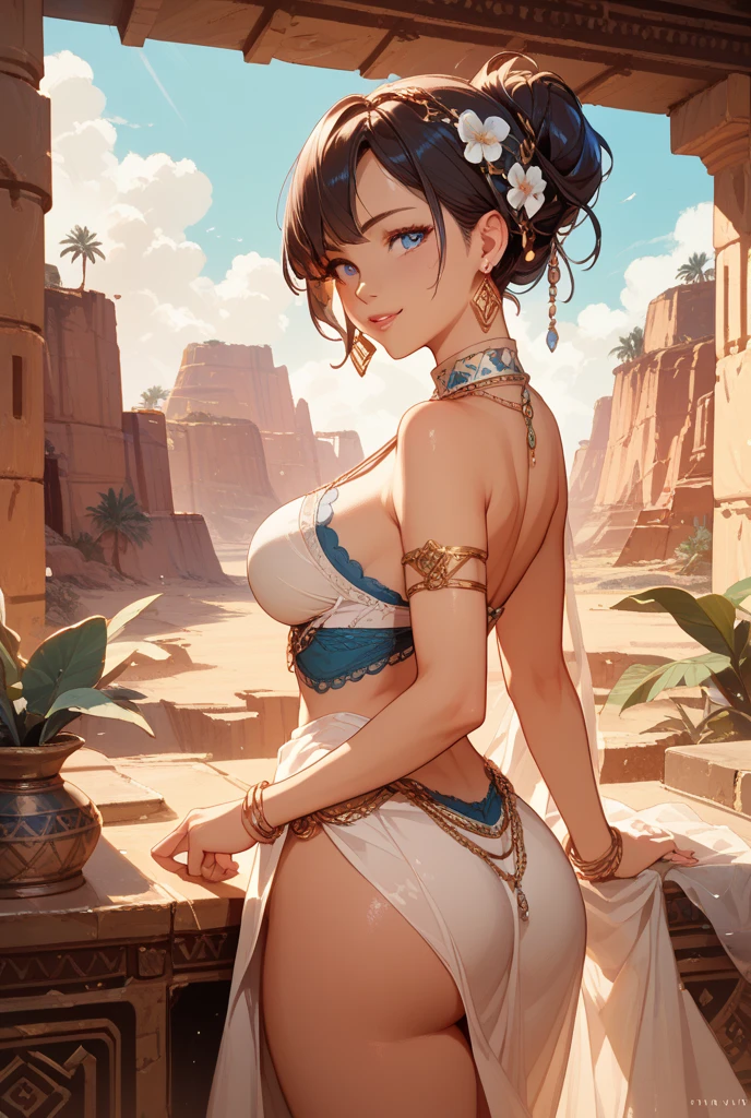 a lady wearing a gold and white outfit, egyptian art by Arabella Rankin, tumblr, arabesque, beautiful costume, jeweled costume, belly dancing, gold and white, white with gold accents, intricate outfit, ornate with gold trimmings, cute rave outfit, fun rave outfit, gorgeous figure, rave outfit