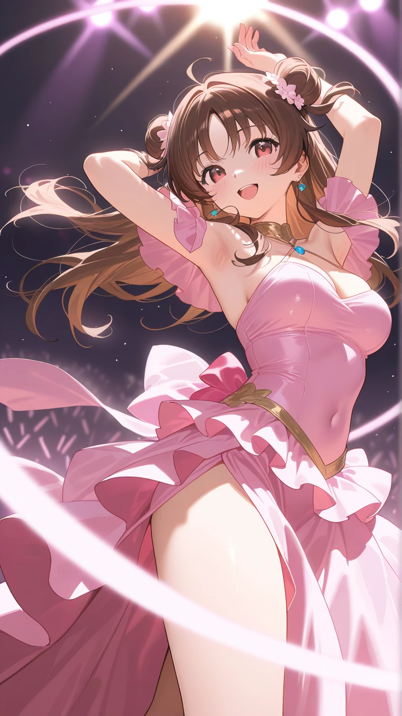Tokisaki Kurumi, milf, pink panties, pink bra, HD lighting and dark )<=(epic image quality)dark atmosphere with bright particle light(many effects in background)d