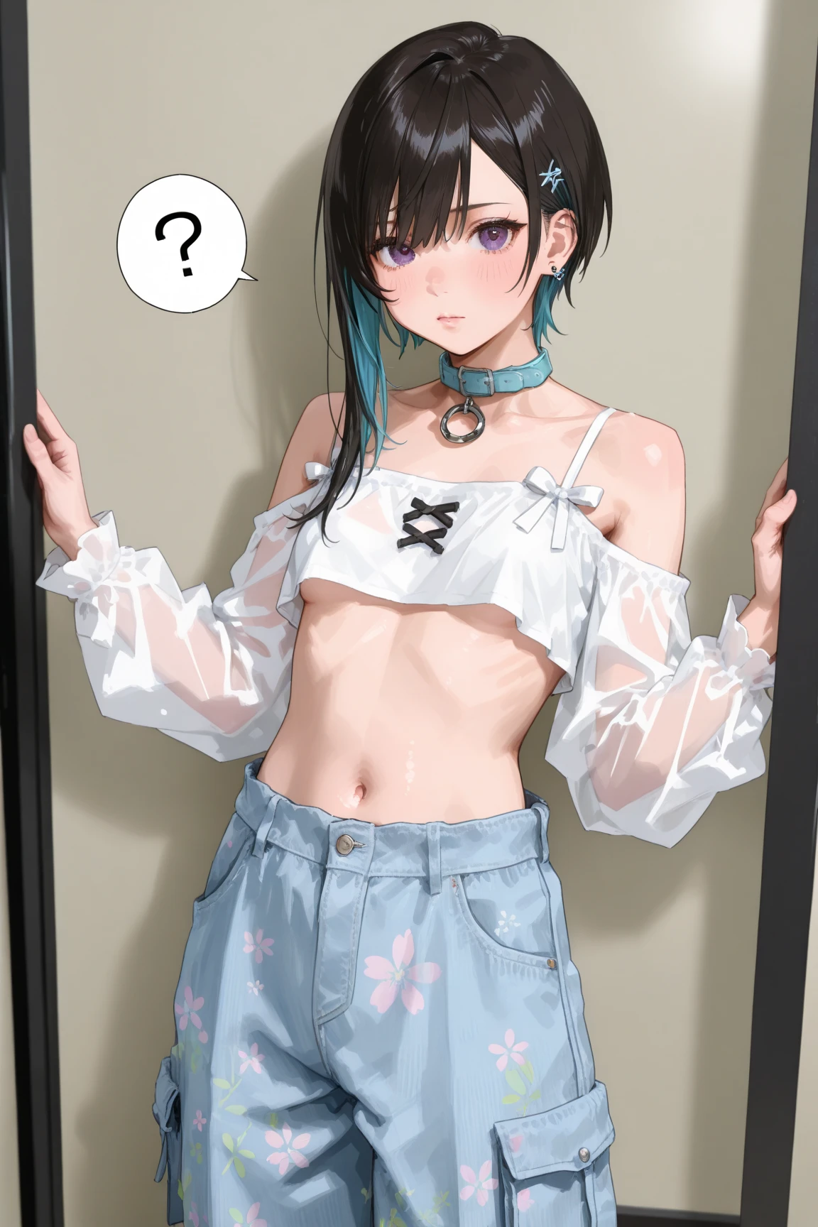 (((highest quality))), (((masterpiece))), (((High resolution))),(((Super detailed))), 1 16 year old girl, ((full body)), (beautiful eyes), (((no clothes))), ((no bra)), ((Blue skinny jeans)), ((shorts)), ((white sneakers)), ((Are standing)), ((put your hands on your hips)), ((Slender body type)), (foot length), (((super detailed skin))), (((beautiful detailed eyes))), (((exquisite))), (((beautiful))),(((high resolution))), (((unity 8k wallpaper))), (((perfect anatomy))), (((small breasts))), (ponytail), (brown hair), ((Show your forehead)),((Slender)), ((low waist))