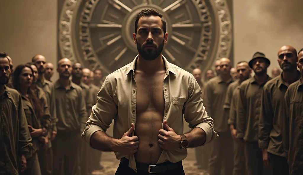 A group of gangsters kidnapped a handsome mature male policeman, stripped off his clothes and touched his body parts. Chest muscles! Chest hair! Film texture