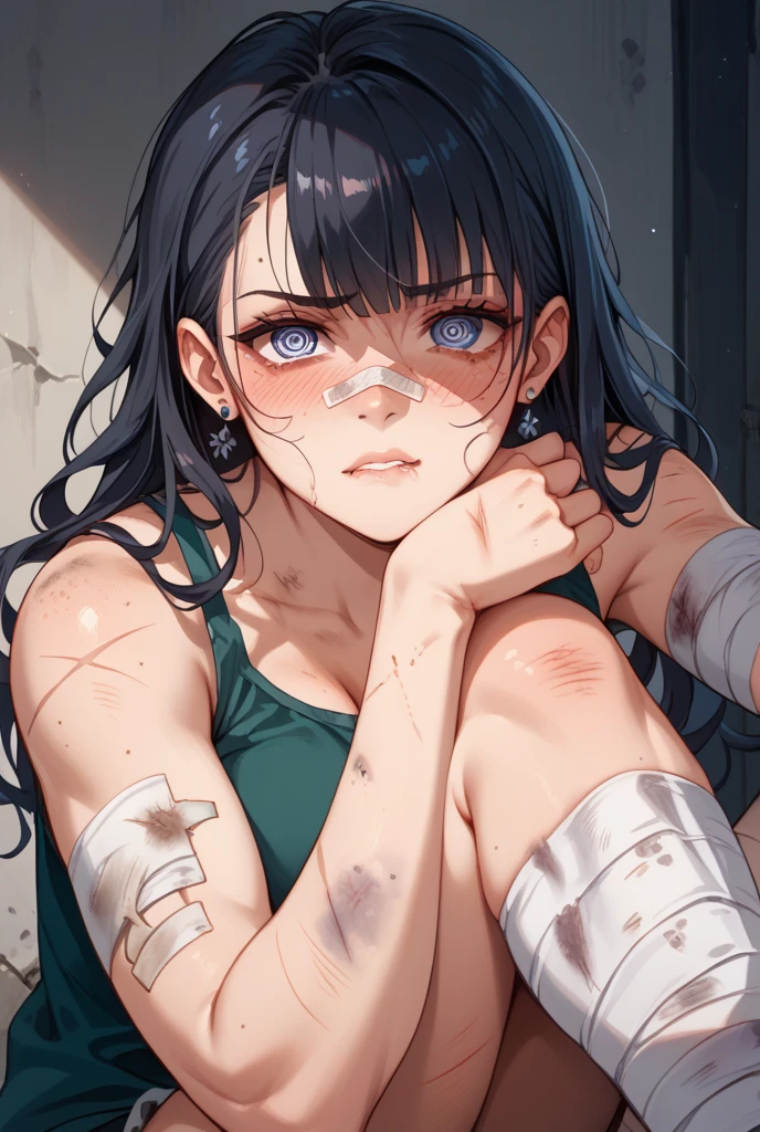 nsfw, tengen uzui girl, demon slayer, small breasts oil on pussy,creampie,, armband, bandages,red eyes ,white hair, facial mark,
