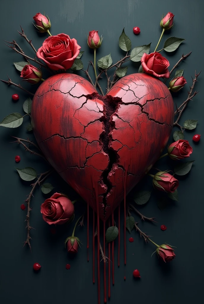 Broken heart with wilted roses coming out of it 