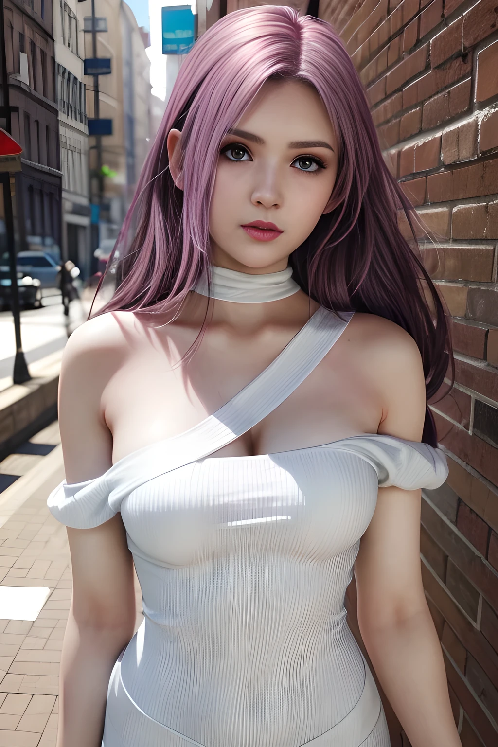 Cool women、sexy、Center of chest、Rize from Chainsaw Man、beauty、Yandere、、Face close-up、Chest tattoo、suit、necklace、(look up)、(Pink Hair)、).((Save face image))、((shopping)).