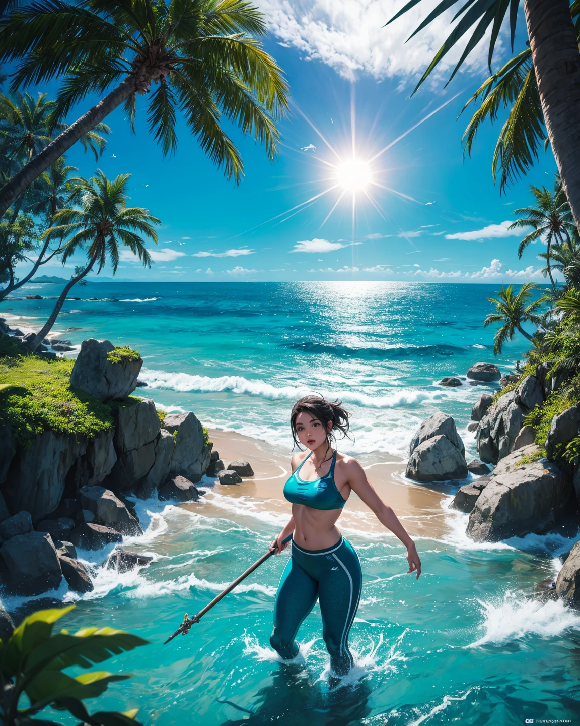 black woman in a bikini holding a coconut on the beach, cute bikini, in bikini, gorgeous bikini model, bikini model, blue bikini, in a bikini, sling bikini, wearing two-piece swimsuit, stylish bikini, wearing a bikini, realistic bikini, sexy girl, brazilian, swimsuit model, on the beach, wearing bikini, full body shot in bikini