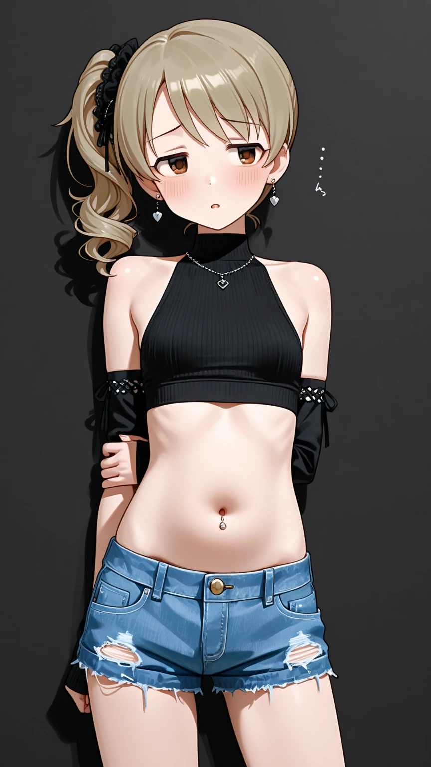 Ultra realistic, girl 12 year old , blonde hair twintails frinje, smug face , provocation, yelow top , flat chest , sexy , short green tight mini-skirt, sexy .
