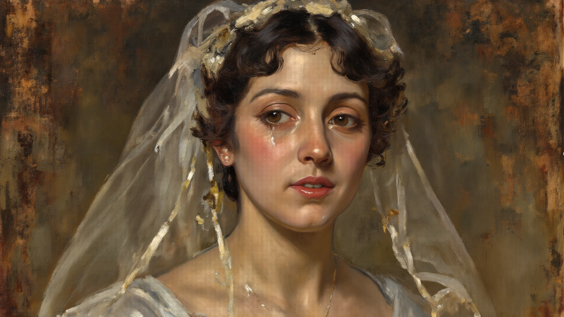 (GeGe:1.9), (woman), (brunette), (brown eyes), (freckles:1.9), , score_9, score_8_up, score_7_up, GeGe as a bride on her knees at the altar, bridal gown, watching a large veiny penis, flaccid penis, penis dripping cum from the tip