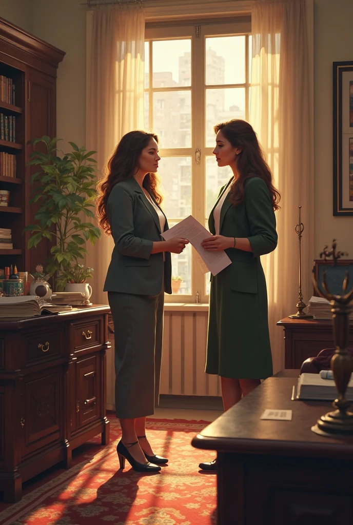 Represent the terminal as two women wearing green dresses and no couples.