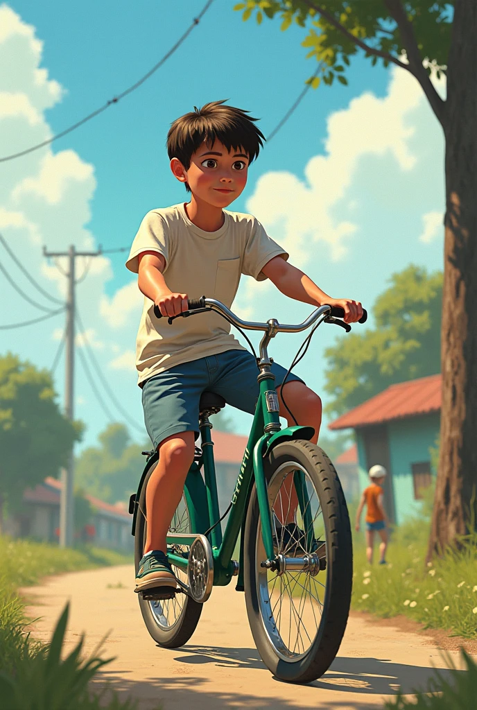 a slim boy with a heavy bike