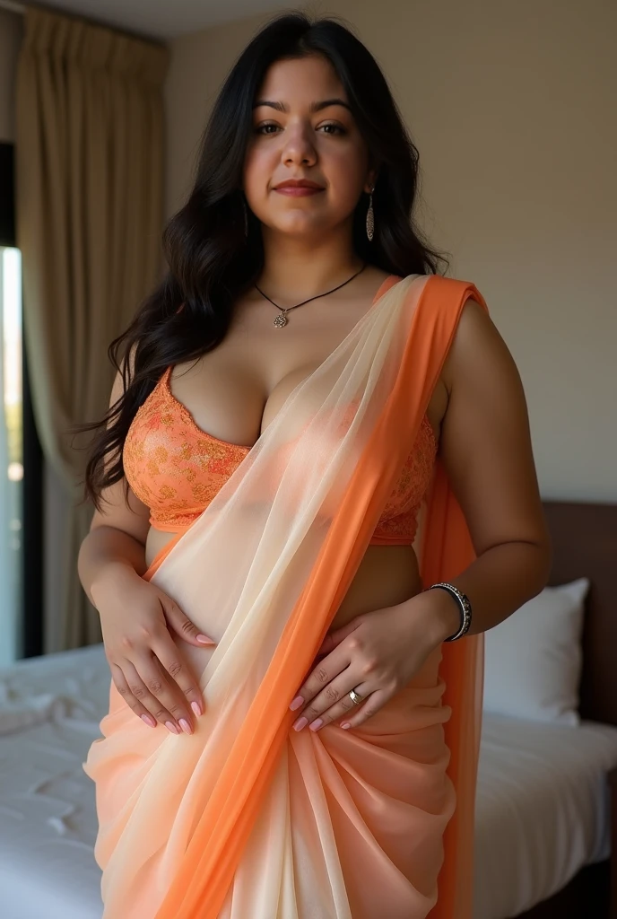A woman neck blouse and saree,on the beach,fair face,round face, angle face, beautiful face,big cheeks, curvy, hourglass figure, swooping breasts, deep cleavage, open arms, sexy armpits,big penis, nipples, ass, necklace, (cinematic:1.3), intricate details, (ArtStation:1.2),araffe woman in a neck blouse and saree standing on a step, thick thighs, thick legs, full body photogenic shot, full body! pretty face, neck blouse and saree woman, gorgeous lady, full body shoot, full body!! maximalist details, skinny waist and thick hips, dressed in a neck blouse and saree, pretty face with arms and legs, juicy legs, vibrant hues,