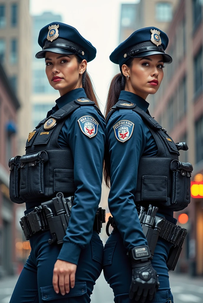 Two female police officers. Very pretty. Very curvy.