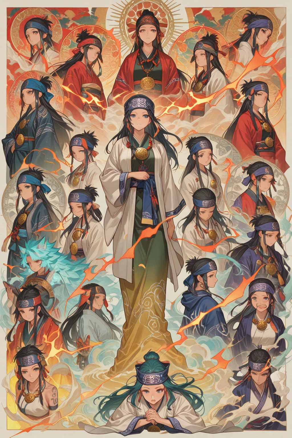Calendar illustration of the Yellow Emperor's chronology,Including the era of the Yellow Emperor,Common Era,The correspondence between the lunar calendar and the heavenly stem and earth branches,and the historical background of the first year of the Western Zhou Republic,The faces of the characters are normal,Like a picture of a real human face --auto --s2