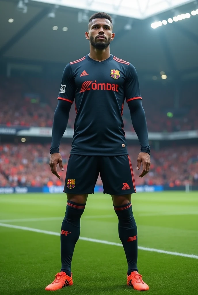 Complete uniform of a football team called ENVOLVENTES, whose main colors are black and gold with fine details in red.