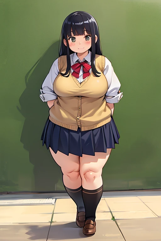 One Girl,{Knee-high socks}、(((Wide Hips)))、 (((Thick thighs)))、((Big Ass))、(Big Breasts) Embarrassed look、whole body、Sexy pose,Fujiki Nene、hair ornaments、Short Stack、sweater、Long sleeve、Green mini skirt、