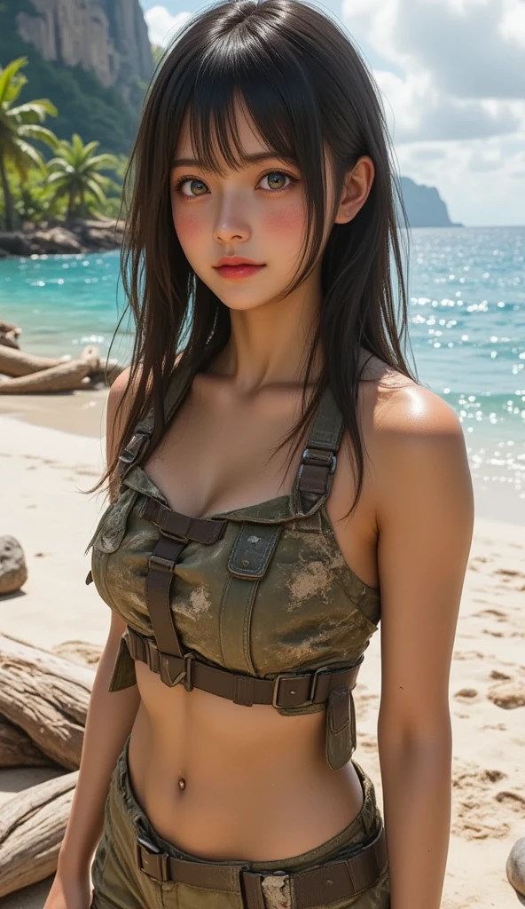 (Beat a watermelon with a stick:1.5)、Watermelon groats、sand beach、Fractal Bikini、rucksack、Thick eyebrows、(Huge backpack:1.5)、Brown skin、small tits、flats、电影灯光、small tits、Rabbit ears、(masterpiece)、((top-quality))、(ultra-detailliert)、shinny skin、girl with、Clean and detailed face、High resolution eyes、Five Fingers、textile shading、The perfect human structure、