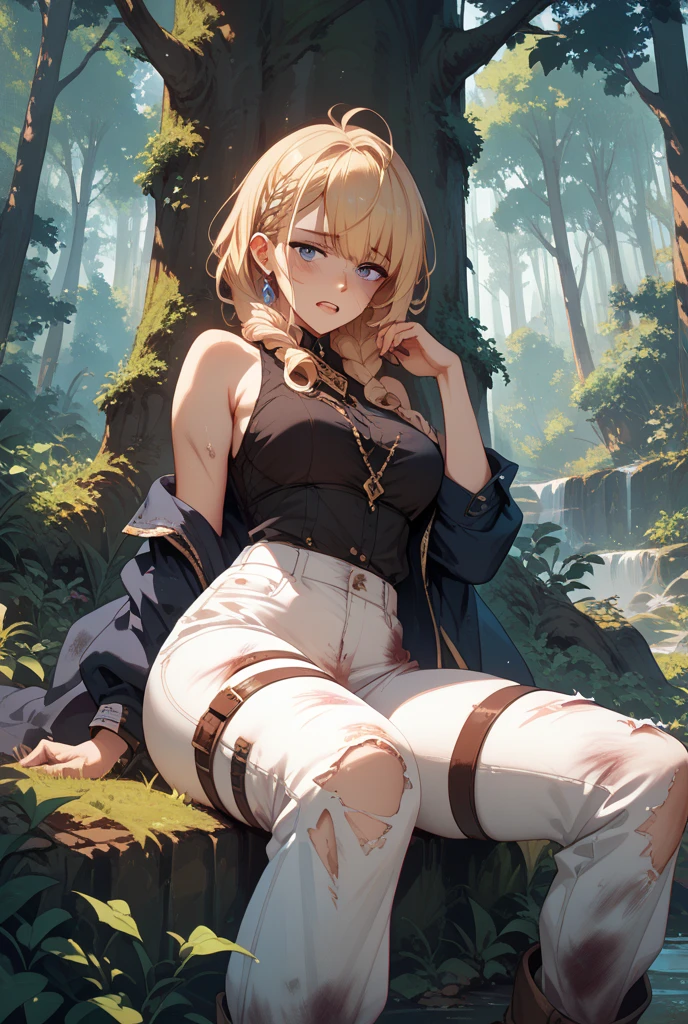 girl, sitting, side shot, (sky:1.3), (masterpiece, best quality, perspective, depth of field:1.5), flowers, rocky mountain, woods, beautiful face, thighs, from below, 8k, raw photo, absurdres, impressionism, (Tom Thomson, Claude Monet, Joaquín Sorolla, James Wilson Morrice, John Fabian Carlson, Hugh Henry Breckenridge:0.8), HDR, photorealistic, film grain, chromatic aberration, highres, ultra detailed, finely detail, dynamic lighting, dramatic lighting, shadow, sharp focus, extremely detailed eyes and face, sharp pupils, realistic pupils