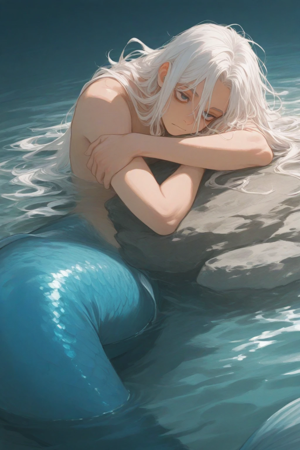 Illustration for fiction, about a whale and its calves in the depths of the ocean