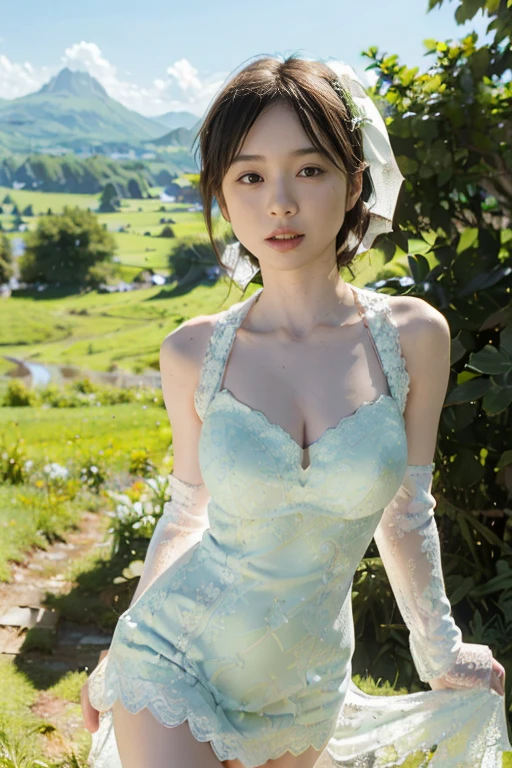 head shot,beautiful detailed eyes, droppy eyes,beautiful detailed lips, extremely detailed eyes and face, long eyelashes, 1 japanese girl, fantasy character, (Final Fantasy, yuuna),smile,short hair,elegant white dress,break, blue long skirt,break,magical girl, highly detailed, fantasy landscape, dramatic lighting, glowing effects, mist, intricate details, volumetric lighting, cinematic composition, hyper realistic, 8k, best quality, masterpiece, photorealistic,Highres fix