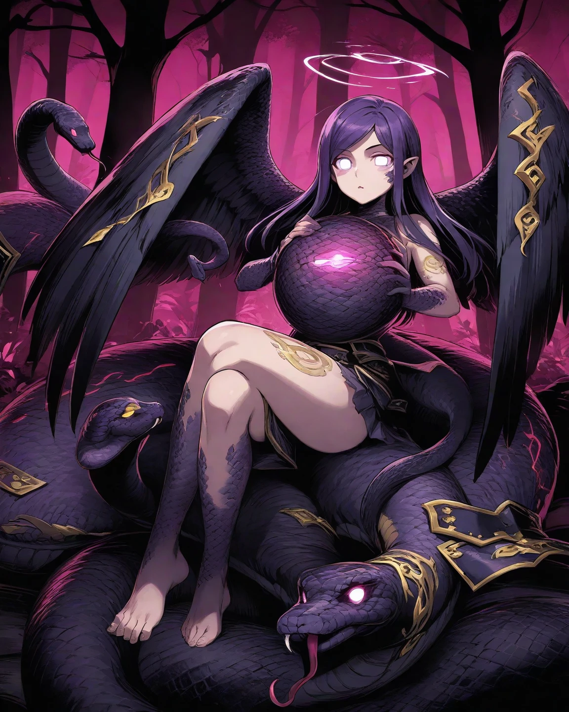 Female Devil King, Purple skin, Solo, 1girll, Best quality, Masterpiece,, figma, [Realistic], [。.。.。.。.。.。.。.。.。.。.。.。.。.。.3D], (。.。.。.。.。.。.。.。.。.。.。.。.。.3DCG), ((rendering by octane)),Pregnant women with，Casual pose，scantily clad，squatt，Spread your legs apart，potbelly，tentaculata