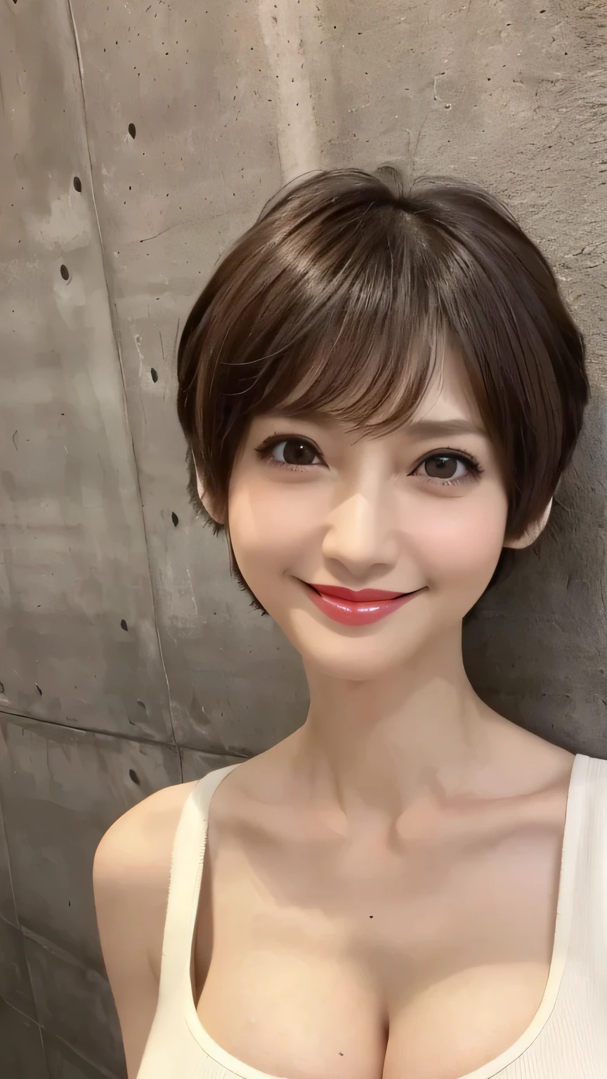 ((masterpiece)), ((Highest quality)), ((Complex)), ((Surreal)), (Realistic), (Mature Woman), ((There are no classes)), Very detailed, (1 female), Beautiful and exquisite, (Beautiful Teeth), Grin, Brunette Bob Hair, Brown eyes, ((blouse)), (Upper Body), (background:none), Perfect Eyes, Captivating eyes, Looking at the audience