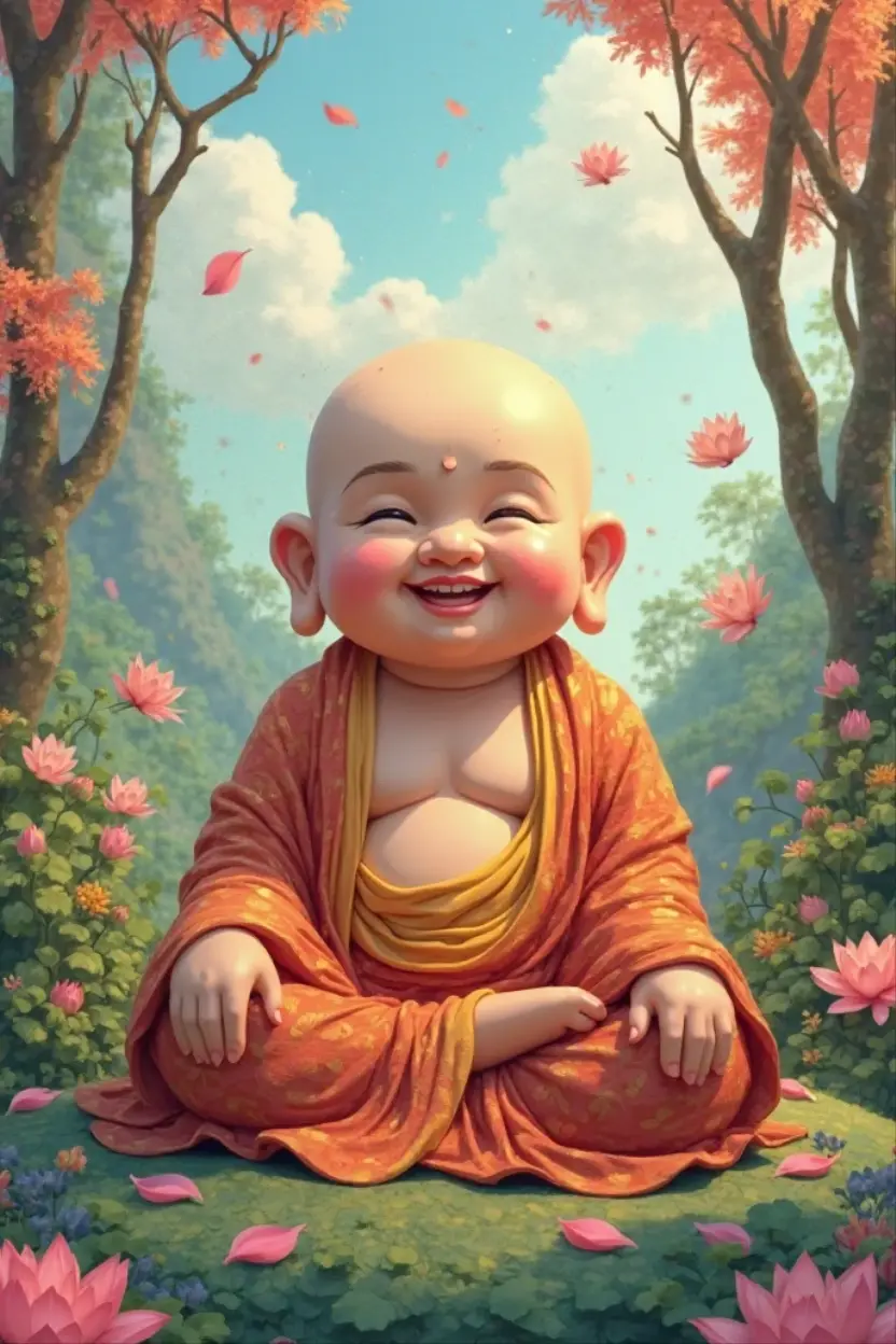  ??? monk with big stomach is climbing  the tree