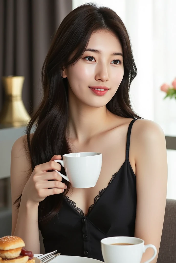 (colored picture), Photo realistic of beautiful asian、slender abs, (Highlight Haircutreast A Cup:1.2), small breast, round shape breast, perfect shape breast,(( )), She should have a serene expression, with large, expressive eyes and rosy lips. The woman is wearing an elegant light purple lingerie, top and panties, hand behind her head , set against a soft, neutral background that emphasizes her gentle and stylish appearance, smiling, tattoo
