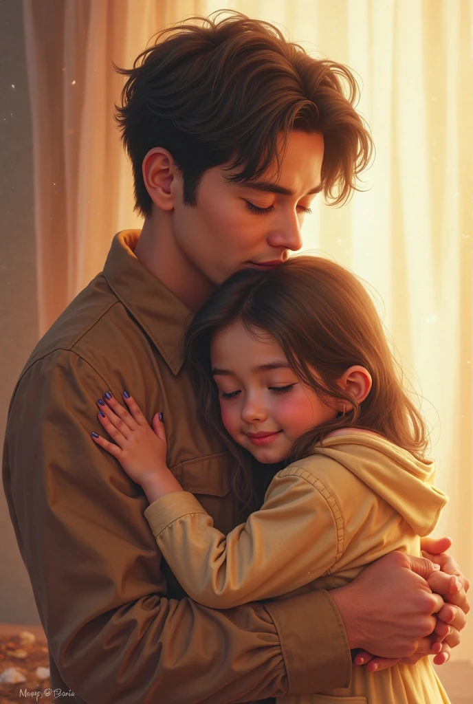 girl crying,her father calms her down