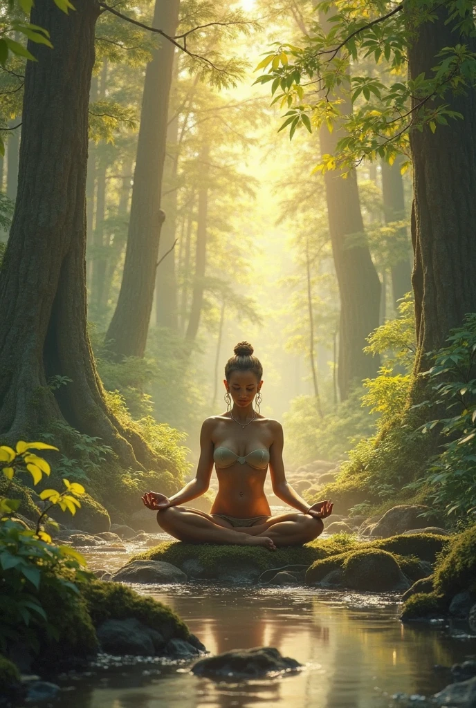 Ultra detailed, cinematic portrait photographed on a full frame DSLR with 50mm lens at f/2.8 aperture, 1/250s shutter speed, of a graceful blonde model doing yoga, seated in lotus position in an enchanting colorful mushroom forest, natural diffused lighting streaming through the trees, wearing an elegant black bikini, intricate tattoos on her back, looking focused with eyes closed, holding a yoga pose, hair in braid, surrounded by giant mushrooms in vibrant colors with polka dots, reminiscent of Alice in Wonderland, by David La Chapelle