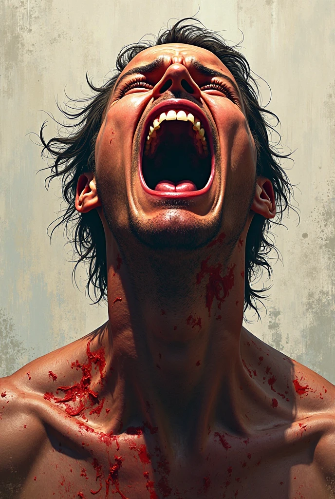 Person having thorns in his neck and chest pain drawing