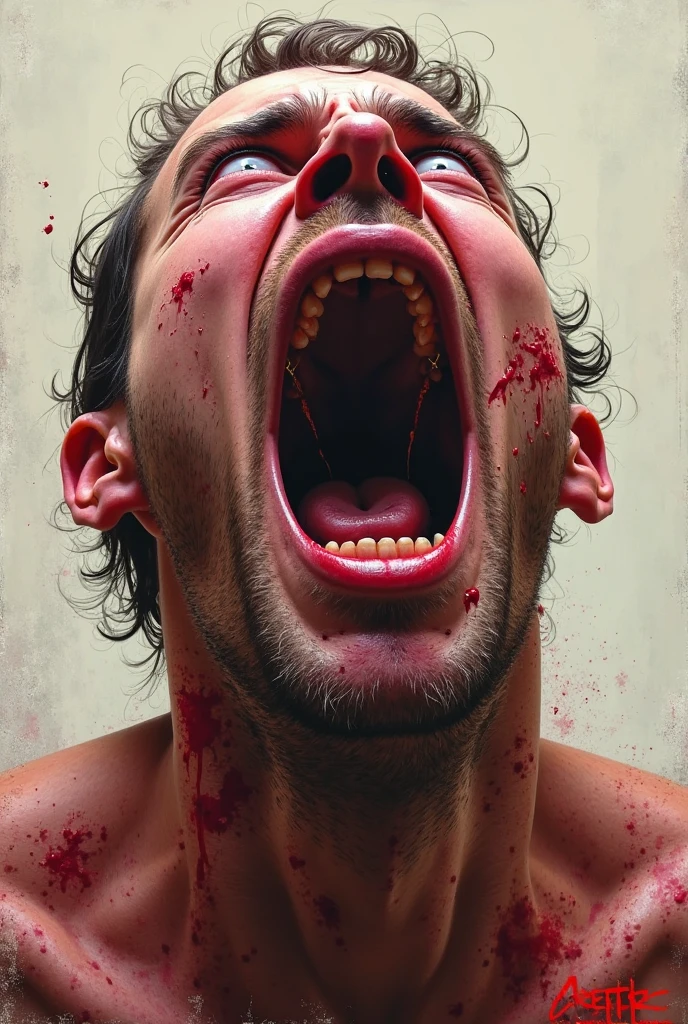 Art man eats raw meat