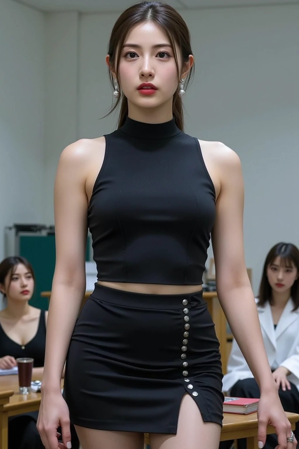 extremely detailed CG unity 8k wallpaper, best quality, ultra-detailed, masterpiece, realistic, photo realistic, extremely detailed cute girl, 20years old, (((skirt lift by myself))), (lifted by self), panties , panties focus, blush, parted lips, looking at viewer , half body shot , (crowd), (crowded museum) , short bob cut