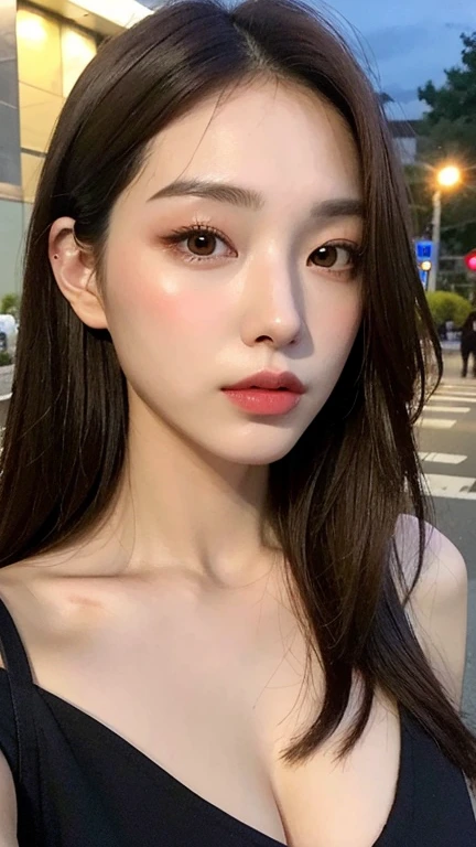 (original character、unity 16k wallpaper, masterpiece, Highest quality, Ultra-detailed, Extremely detailed CG, Caustics, Cinema Lighting, detailed, Beautiful detailed Eyes, alone), Ultra-high resolution, Fine skin, (compensate,eyeliner,eye shadow:1.1,Sunburned skin,mascara,curve:1.2,On the chest:1.2,Mega Big Tits), (Strong light)、Oily skin,City,smile, Light Hair Color, Casual clothing,Vivid, from the front:1.2、Gal