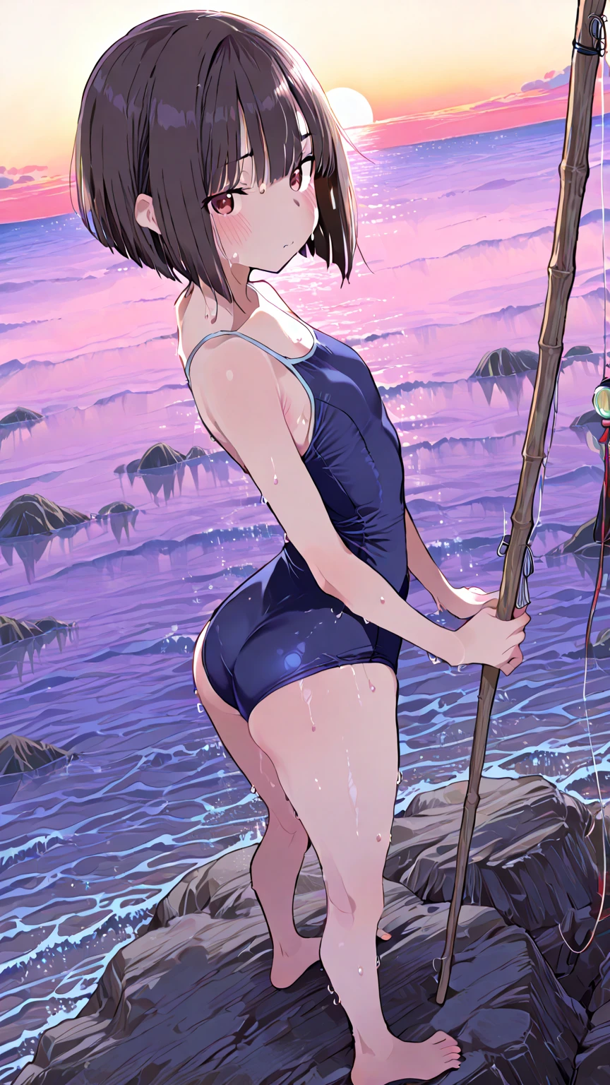 Highest quality, Anime Moe Art Style,Best Anime 8K Konachan Wallpaper,pixiv Contest Winner,Perfect Anatomy, break,(Please draw a picture of a girl in a Swimwear walking on the beach.),break, One is an unlucky beautiful girl.,(alone,In addition,,14 years old:1.3),,Complete limbs, Full Finger, short hair, amount, (Hair on one eye:1.4),Small breasts, Small Ass, Beautiful attention to detail, Well-proportioned pupils,Between the legs, Wet, Glowing Skin, Cowboy Shot, Hair Clip, Swimwear, At the Beach.break,Very detailed,High resolution,Very detailed肌,
Optimal lighting with AI, shape,