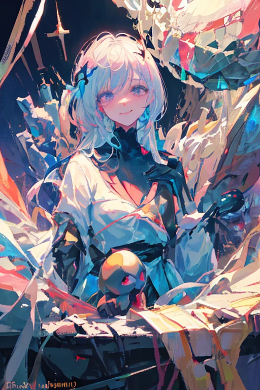 Sex, insect rapes girl, cums with balls into girl on girl, girl stuck in a web, White hair, black red eyes, semi nude, torn clothes, cheerful