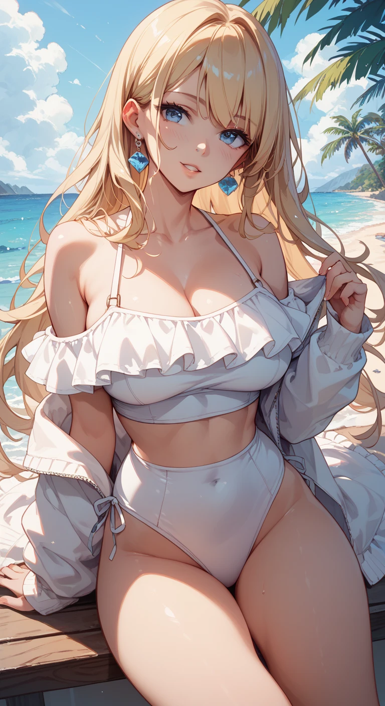 (best quality, sexy, alluring), beach sunset, tanned skin, (1girl:2.5), (swimsuit+beachwear:1.3+high heels), confident gaze, dynamic pose, windblown hair, romantic feel --auto --s2
