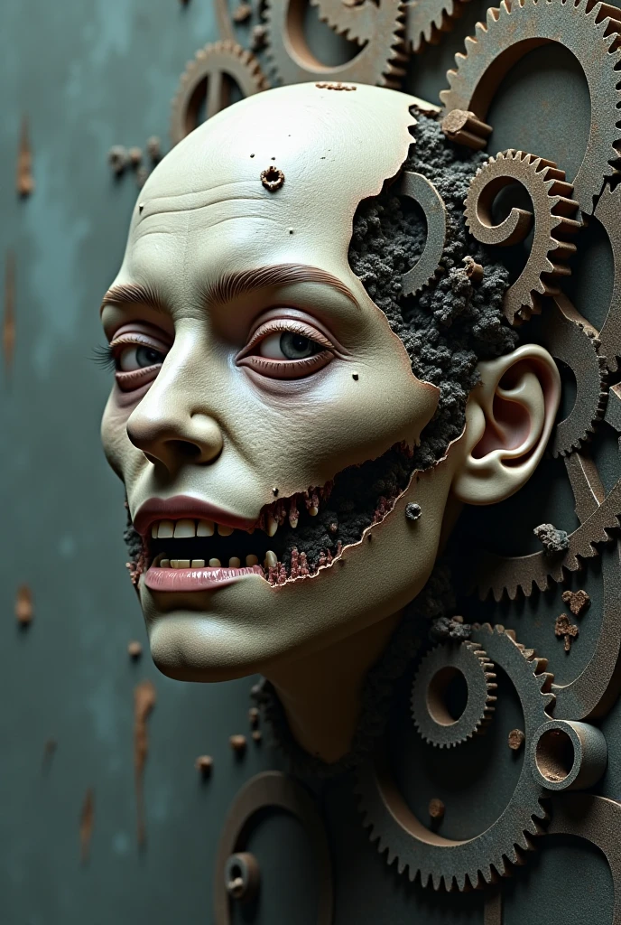 creepy portrait of a woman with a very large afro hair ,
