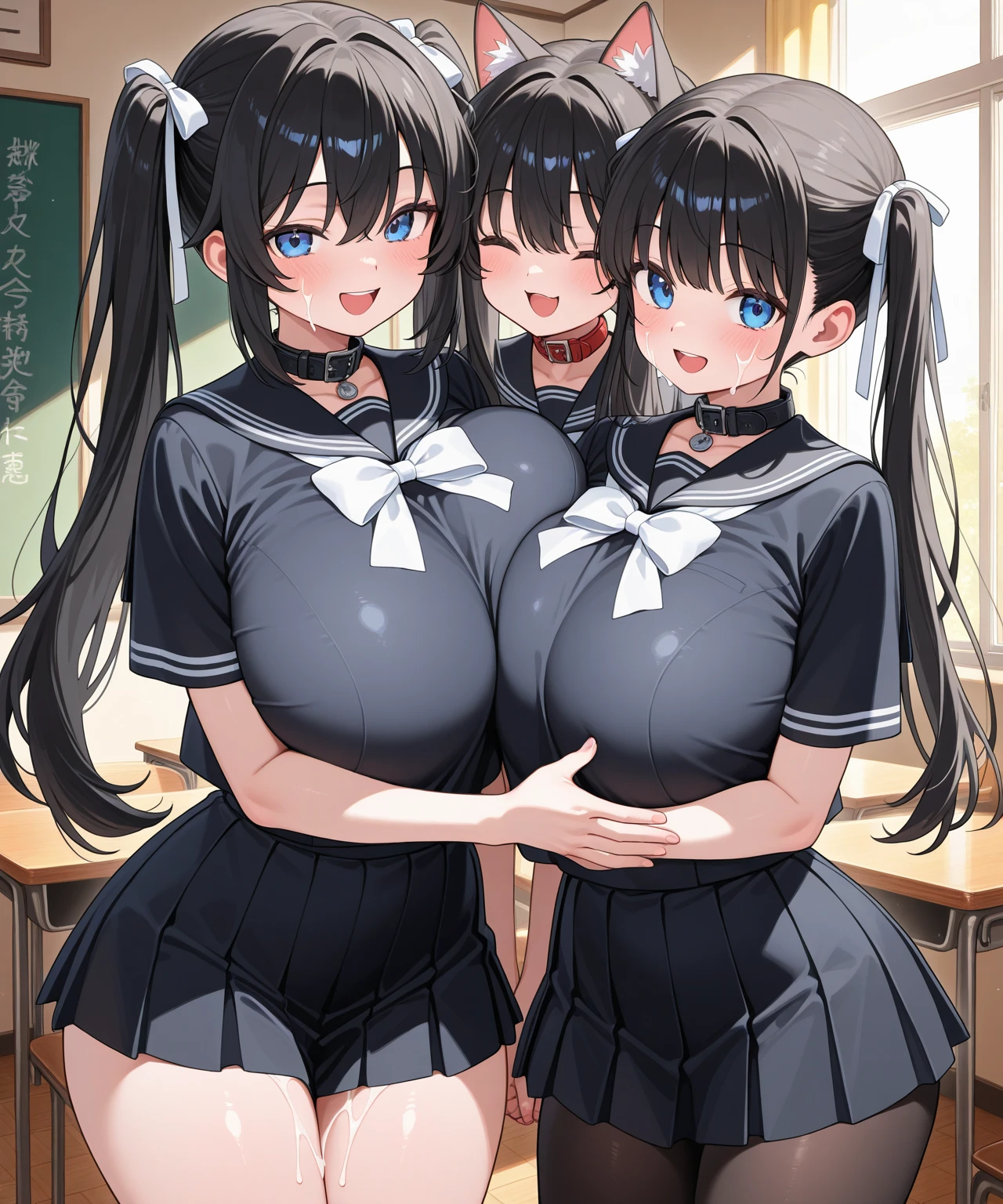 (masterpiece), highest quality, high resolution, NSFW, 10 girls, (10 girls, group photo:1.5, line up in a row) ,(3 big penis),(3 big penis),(3 big penis),sisters flock together, all girls are sisters, (huge breasts:1.3), long hair, (open your mouth, Drool)
