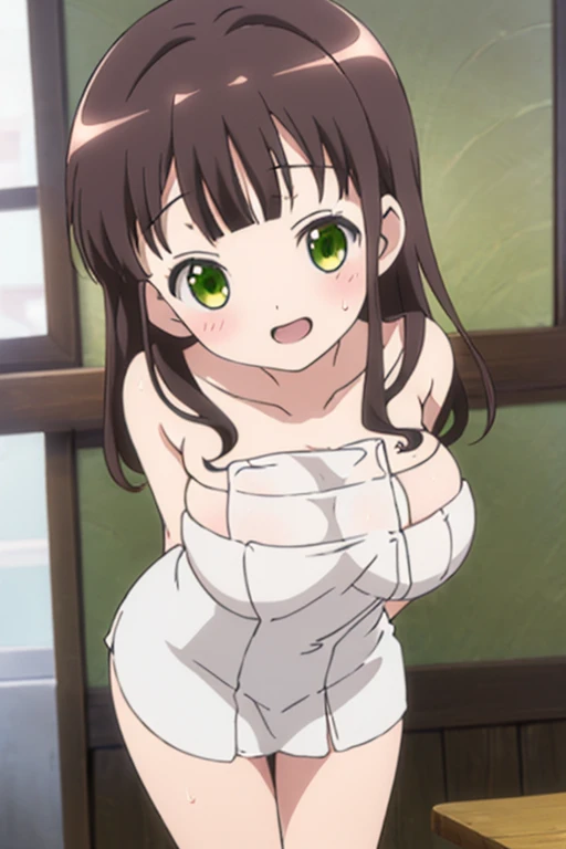 Minami kotori, perfect cute girl, blush, full body, completely naked, embarrassed, hands coverint crotch, street background,