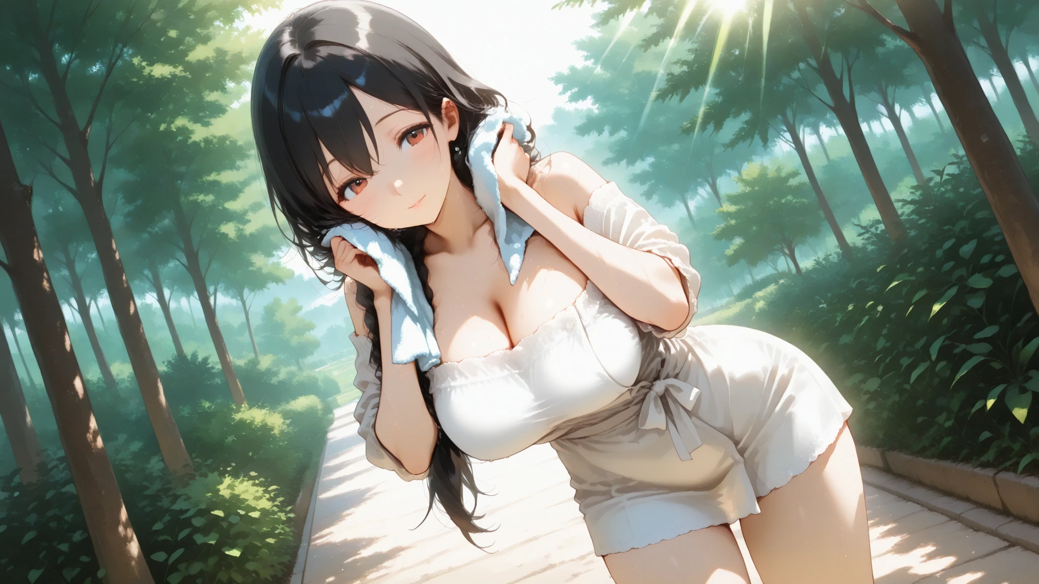 Big Breasts:1.5、、Highest quality、Very detailed、Highly realistic eye masterpiece、Highest quality、Very detailed、Gray Hair、Perfect Face、Long Hair、White Dress、Sundress、anime、countryside、clear、thin、Frills、Big Breasts、Lady、valley、Nipple slip、Gesture of picking up objects、Saggy breasts、Upper Body、On all fours