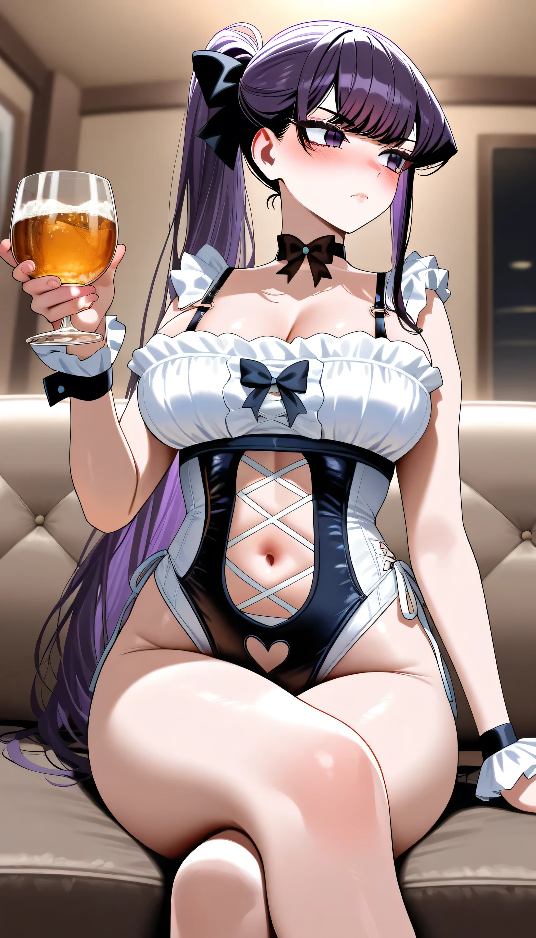1 girl, long purple hair, very big breasts, very sexy body, smiling