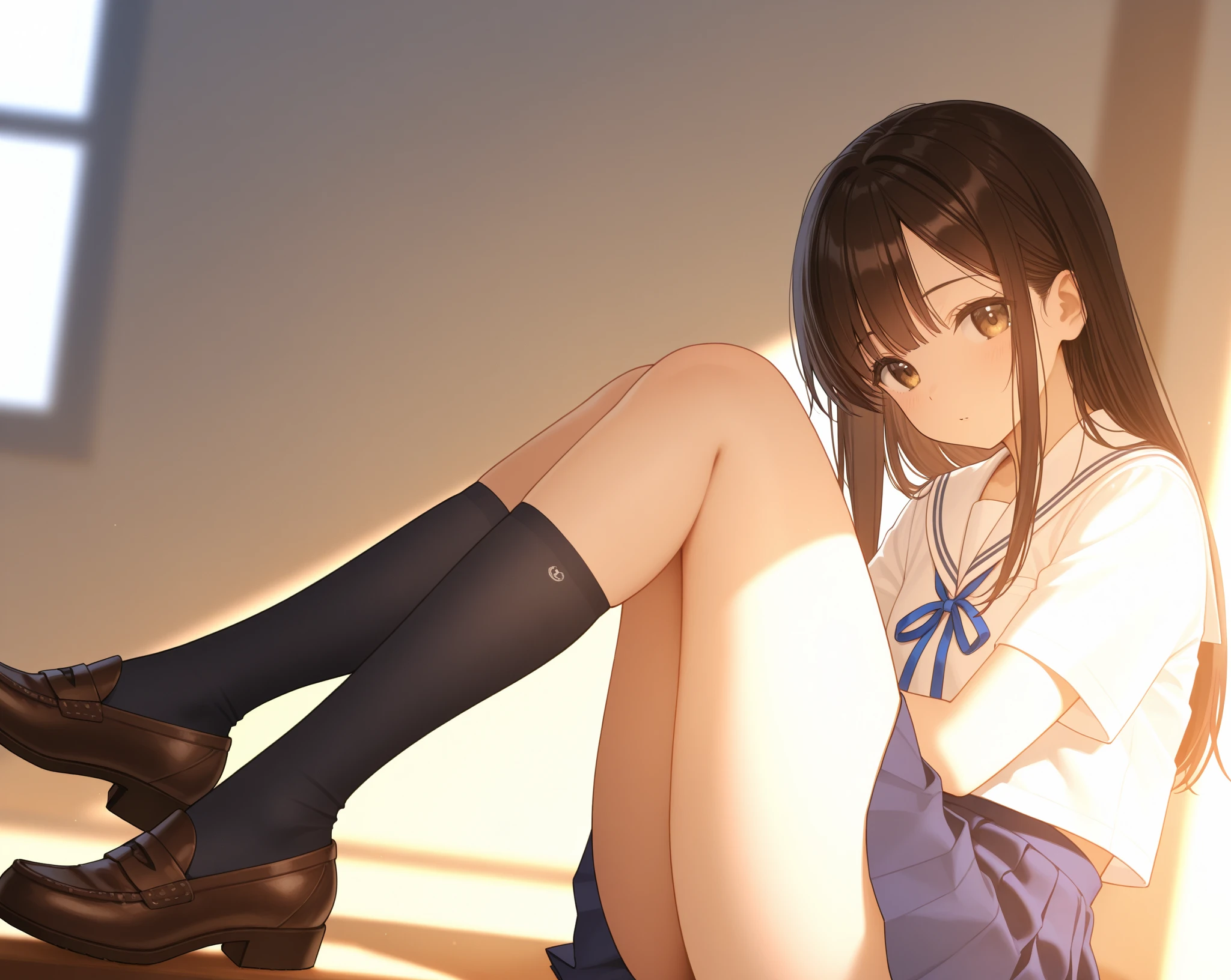 ((Dark blue socks)) 、Bend your knees and open your legs wide、((Brown loafers)Bronze hair (Squat down so you can see her exposed pussy.)))(cat shot)Single eyelid Eye of the cut Small face beauty beatiful detailed eyes、ultra-detailliert、hight resolution、top-quality、masterpiece、、(Japanese girls' high school uniform))、Very detailed expression School Classroom Transcendental Beauty、48yo、femele、beautiful mature women、((dynamicposes)))、pleatedskirt、sexy smiling low angles、Exposed