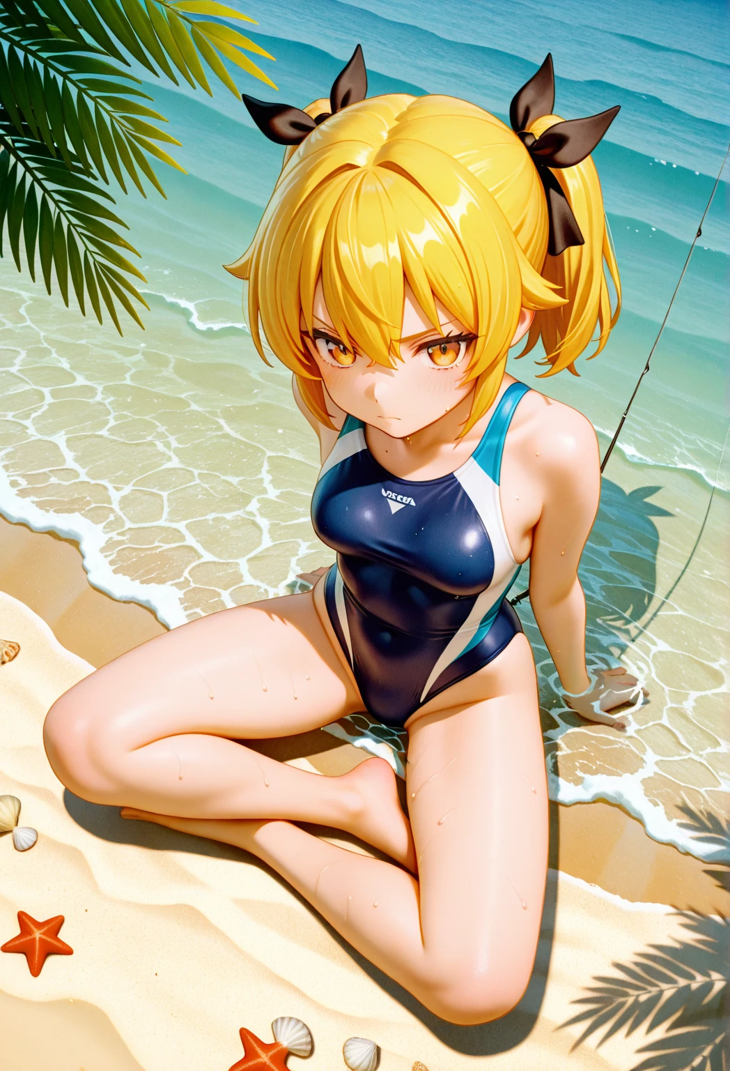 Goku woman in sexy swimsuit being watched by Master Roshi